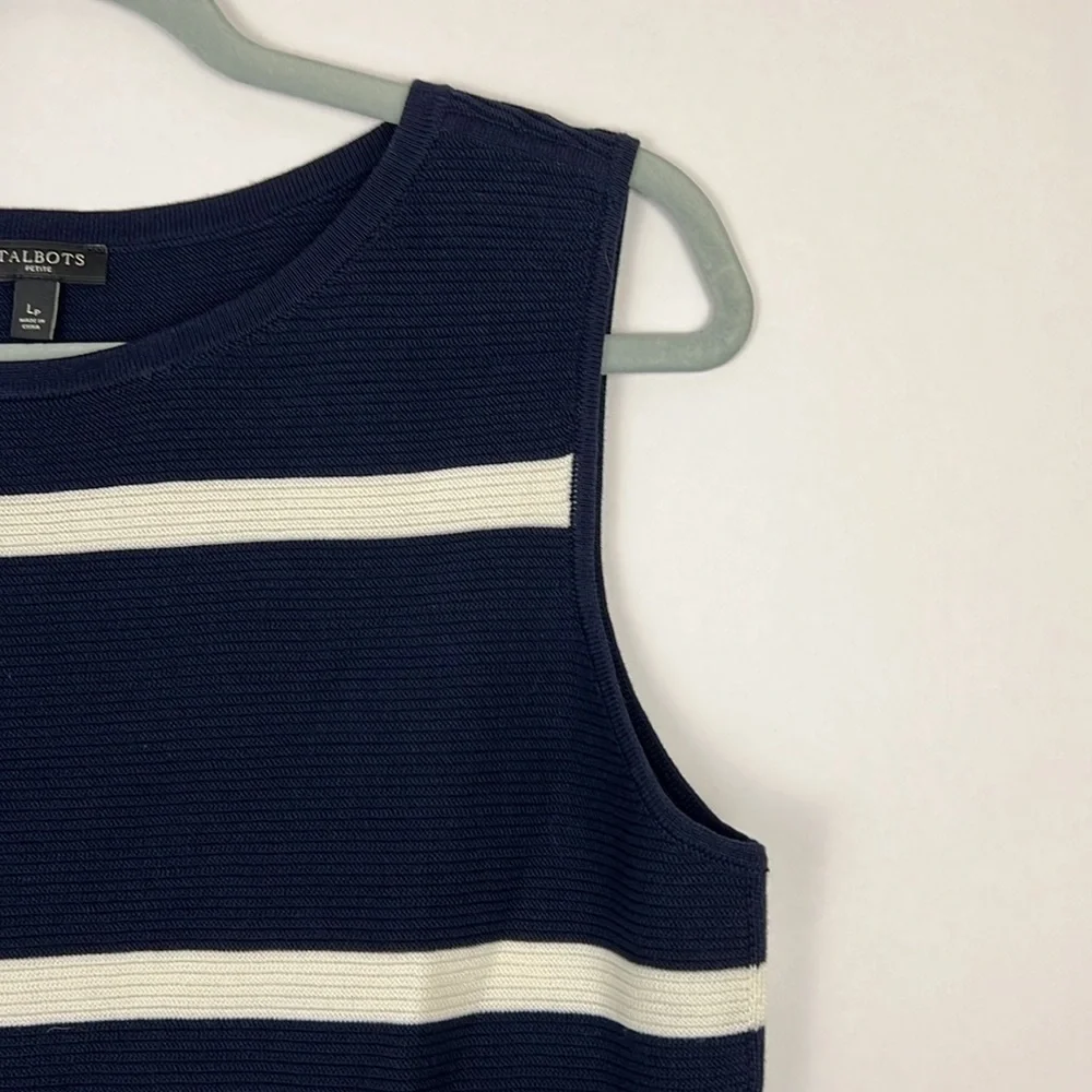 EUC Talbots sweater tank striped navy and cream LP - Picture 4 of 6